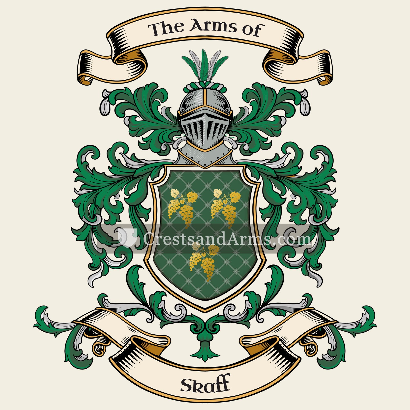 The Skaff coat of arms, drawn from the recorded blazon