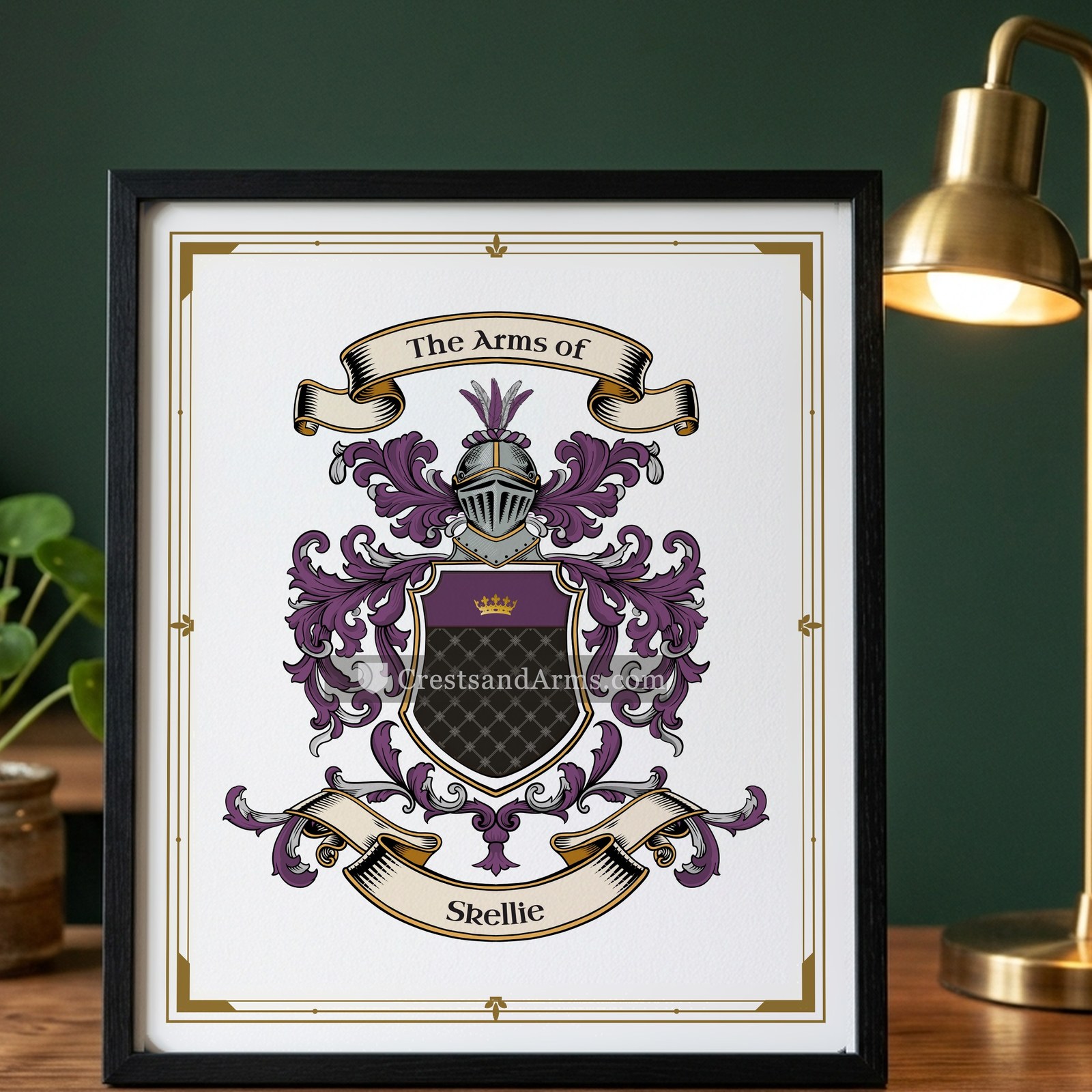 The Skellie arms on the framed, black wood