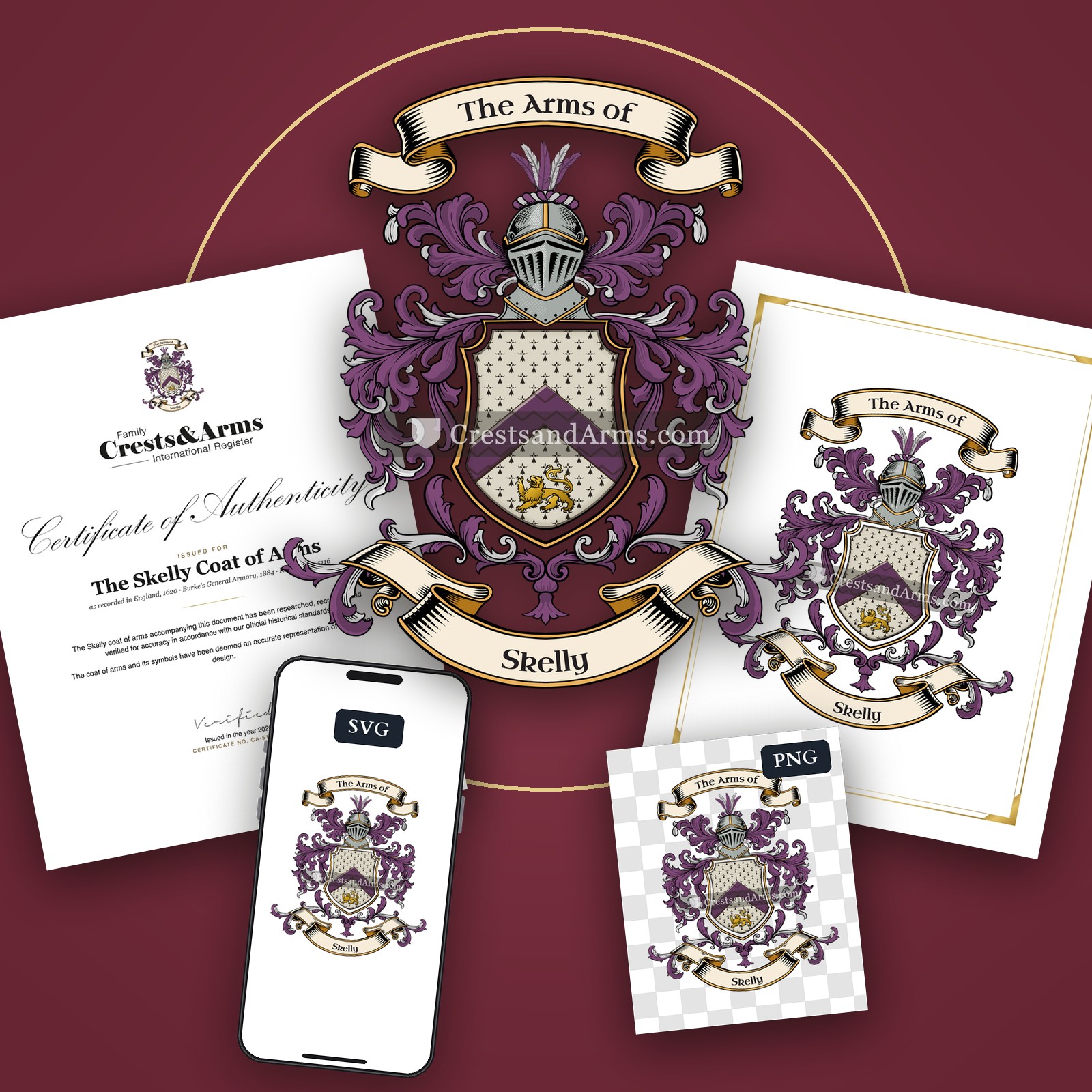 The Skelly arms on the coat of arms — digital pack