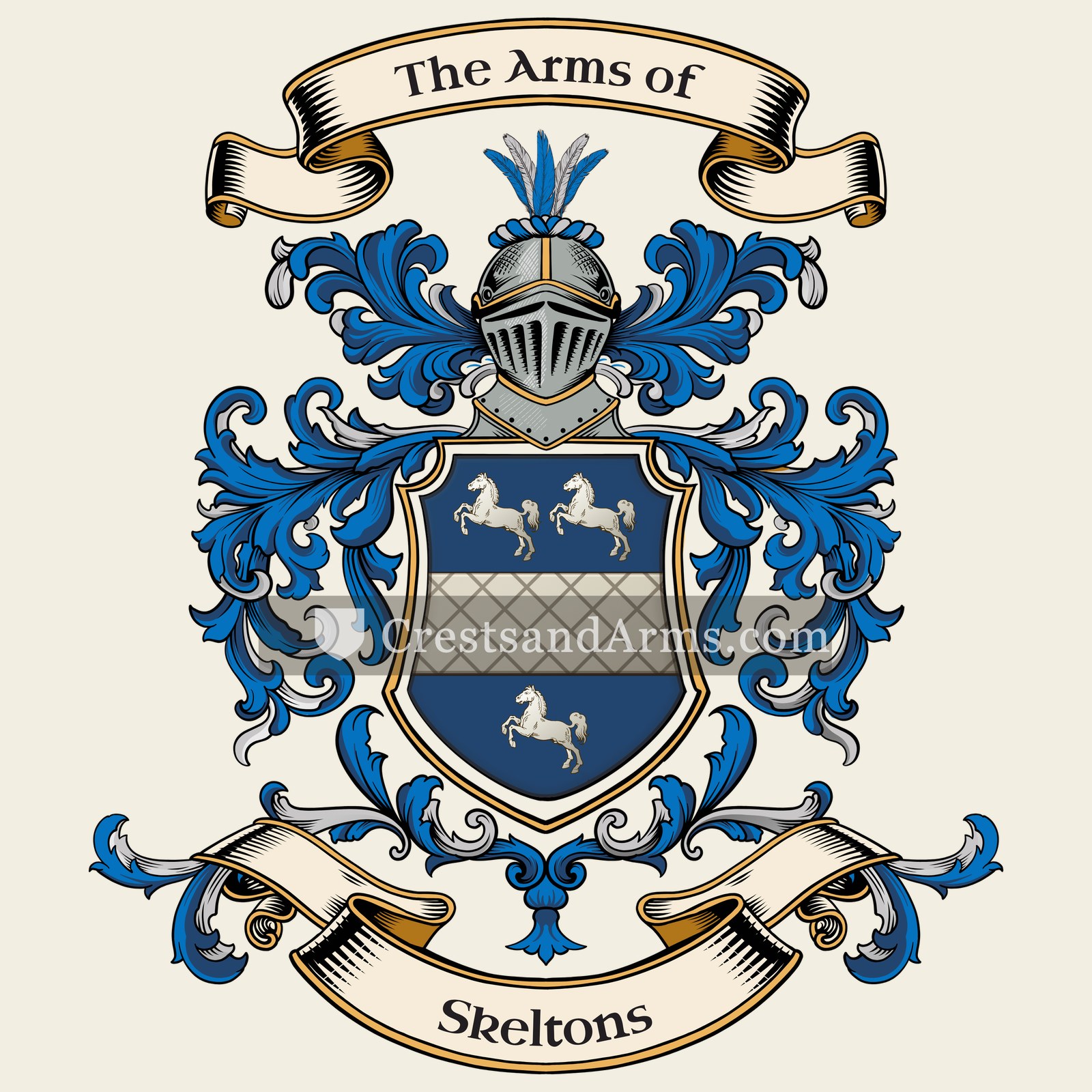 The Skeltons coat of arms, drawn from the recorded blazon