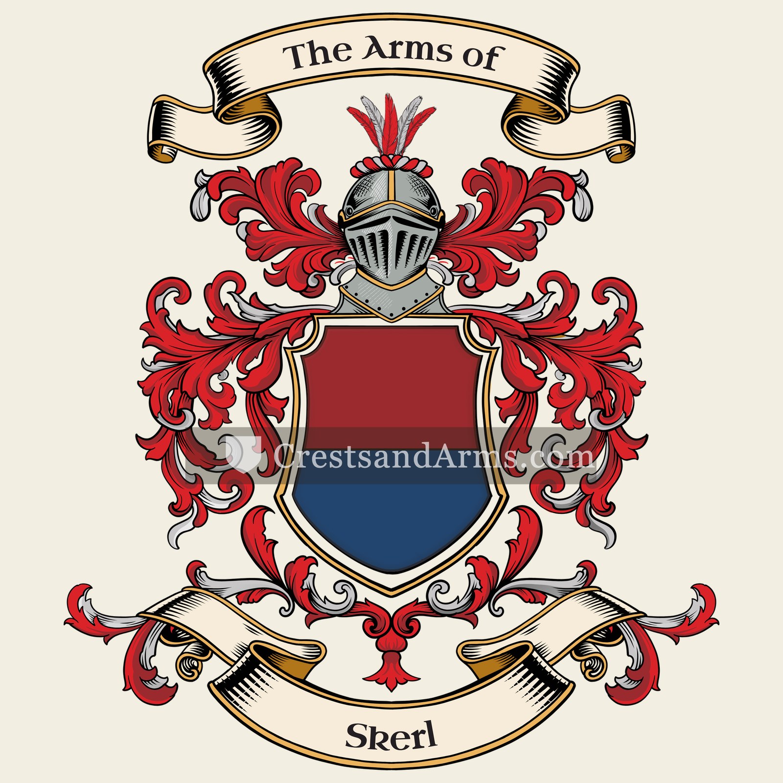 The Skerl coat of arms, drawn from the recorded blazon