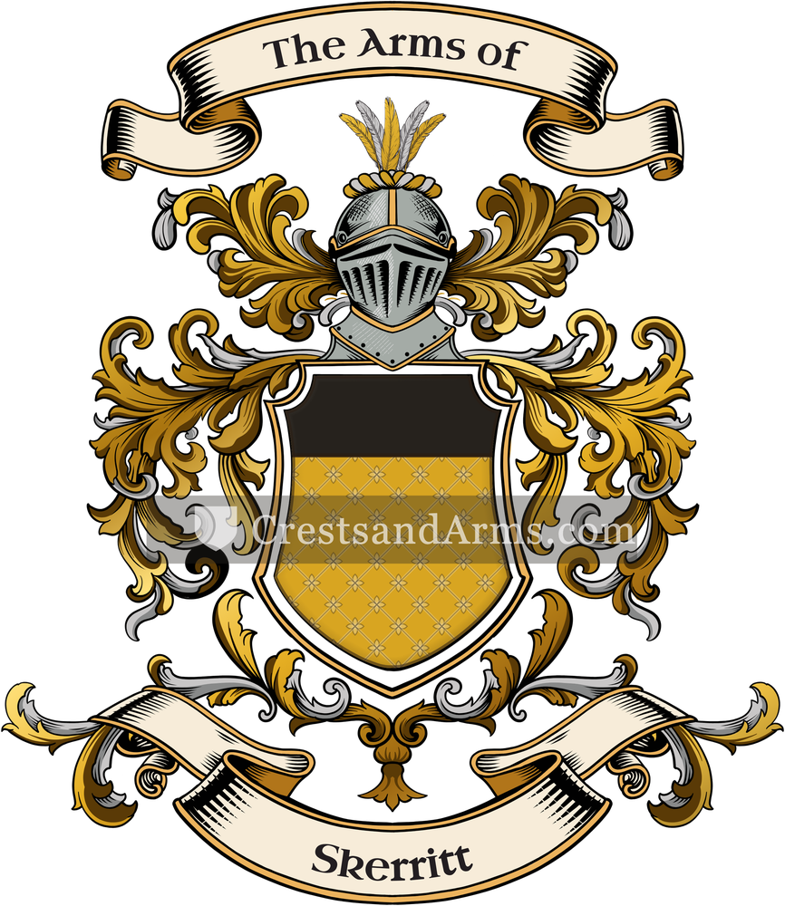 The Skerritt coat of arms, drawn from the recorded blazon