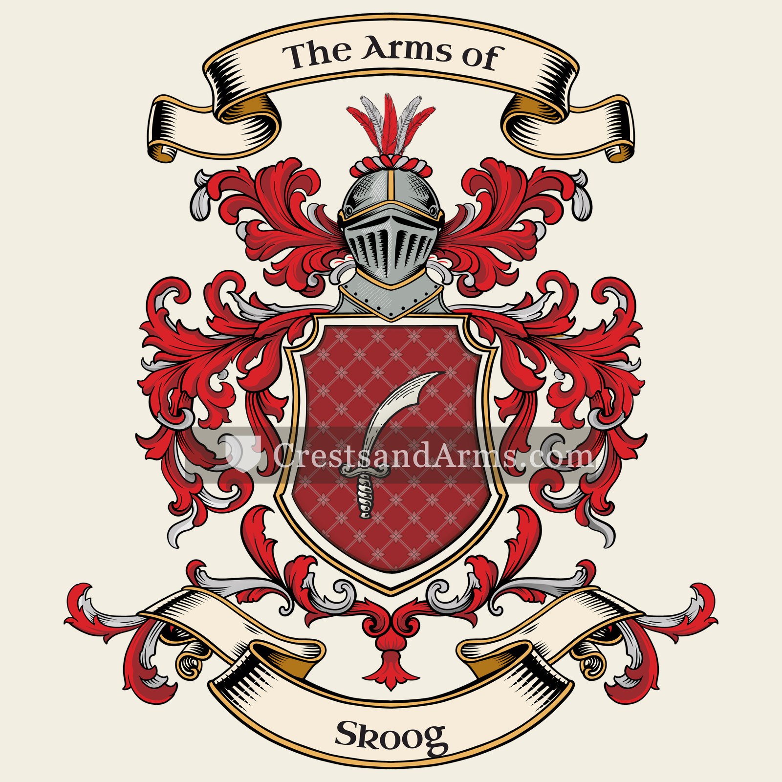 The Skoog coat of arms, drawn from the recorded blazon