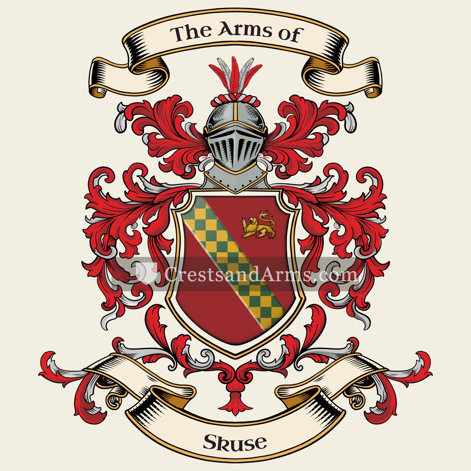 The Skuse coat of arms, drawn from the recorded blazon