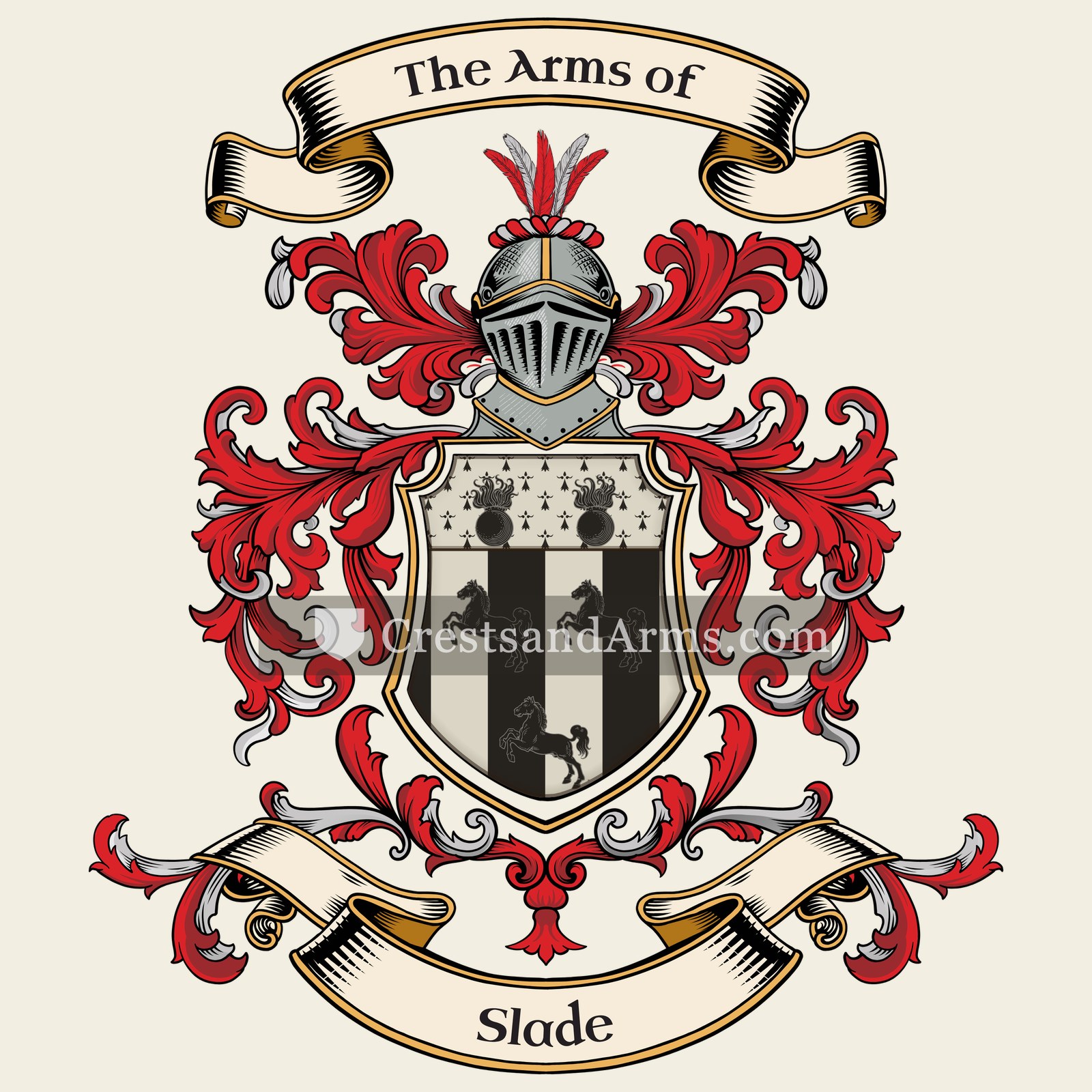 The Slade coat of arms, drawn from the recorded blazon