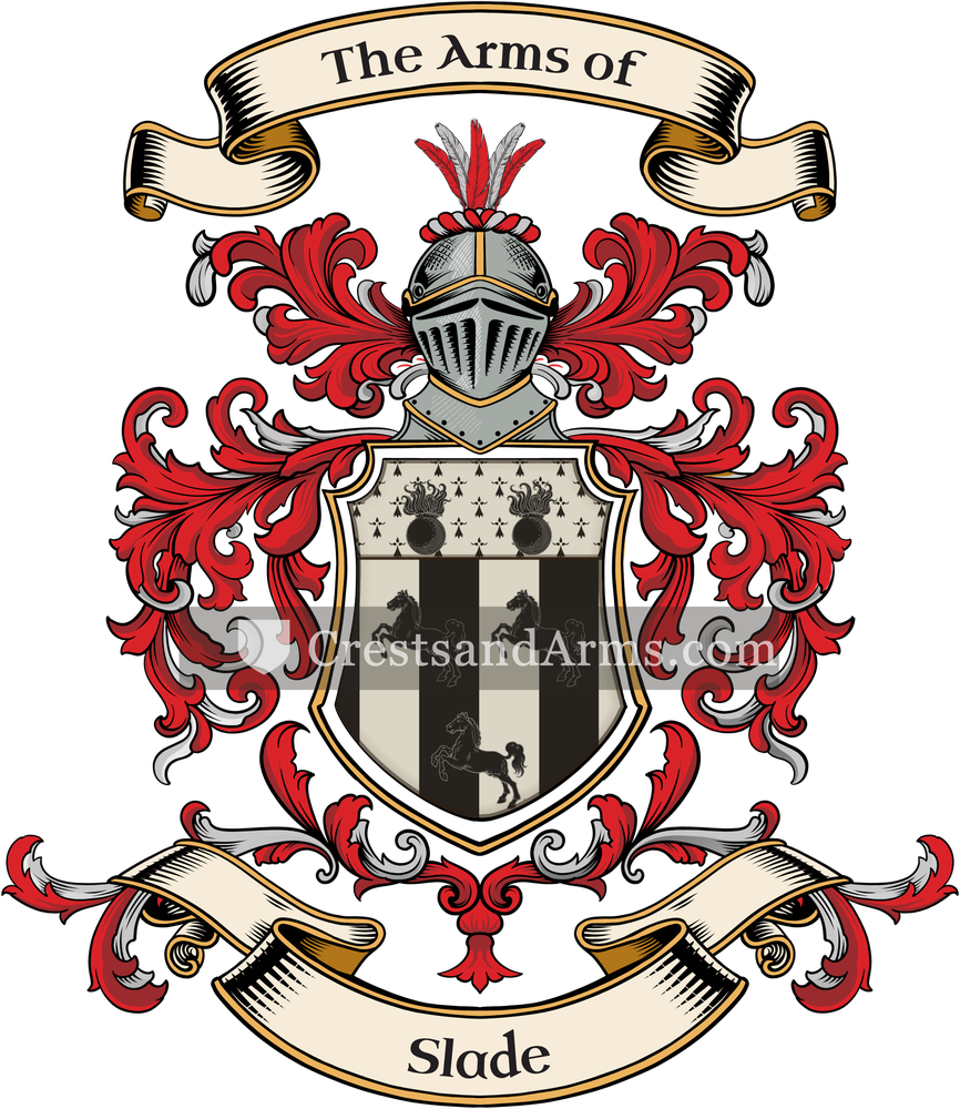 The Slade coat of arms, drawn from the recorded blazon