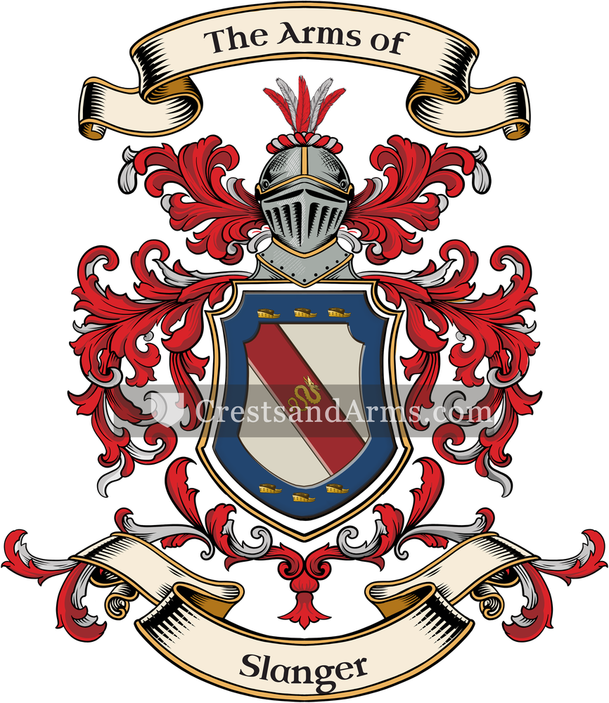 The Slanger coat of arms, drawn from the recorded blazon