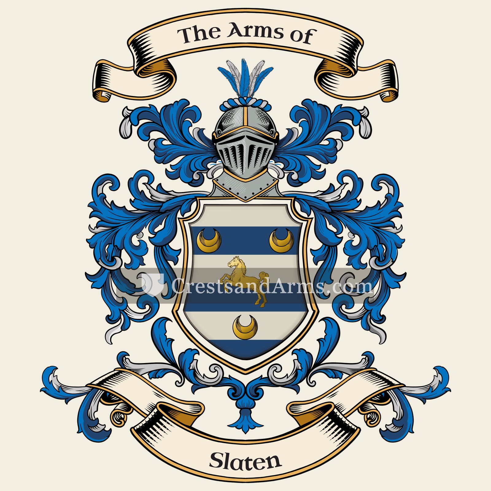 The Slaten coat of arms, drawn from the recorded blazon