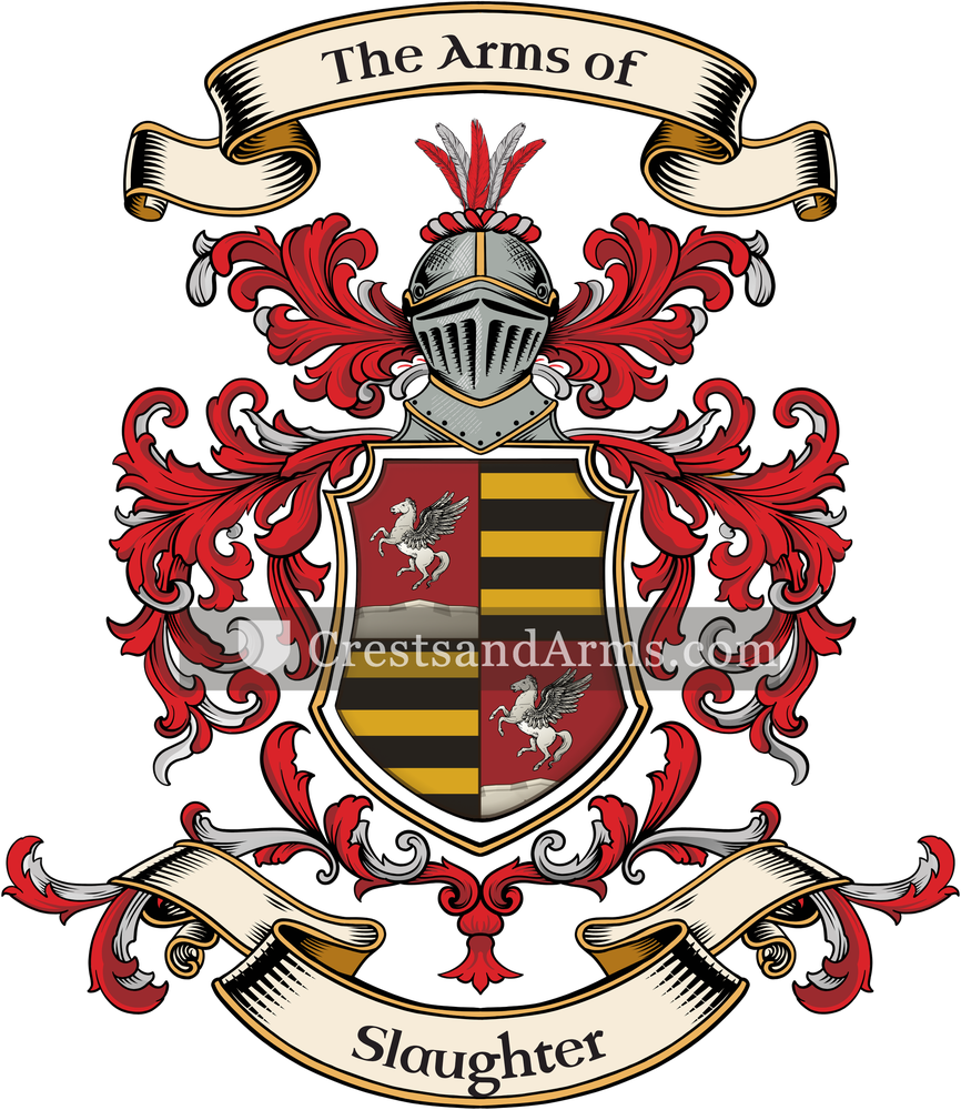 The Slaughter coat of arms, drawn from the recorded blazon