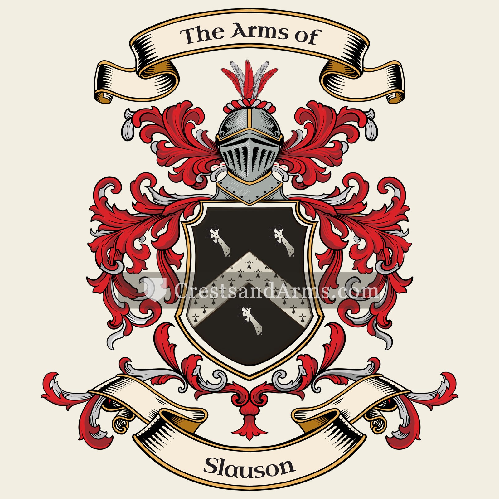 The Slauson coat of arms, drawn from the recorded blazon