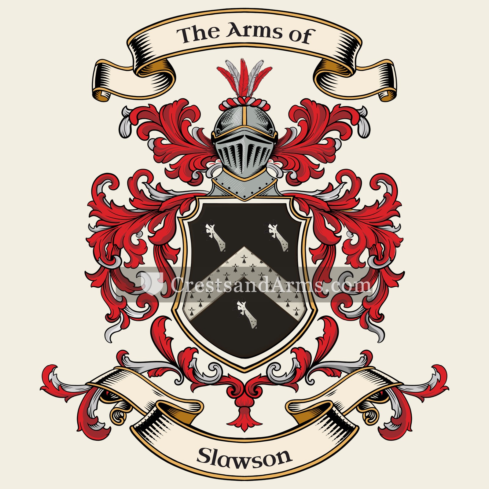 The Slawson coat of arms, drawn from the recorded blazon