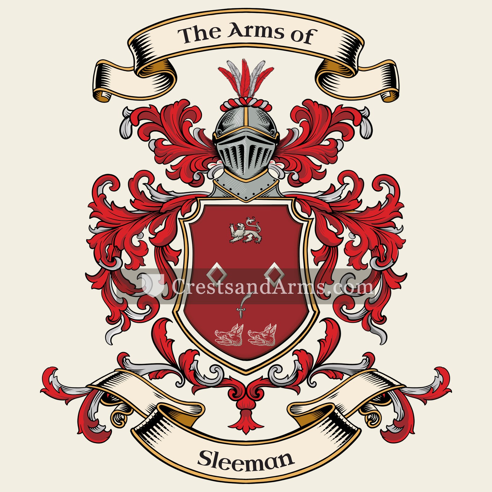 The Sleeman coat of arms, drawn from the recorded blazon