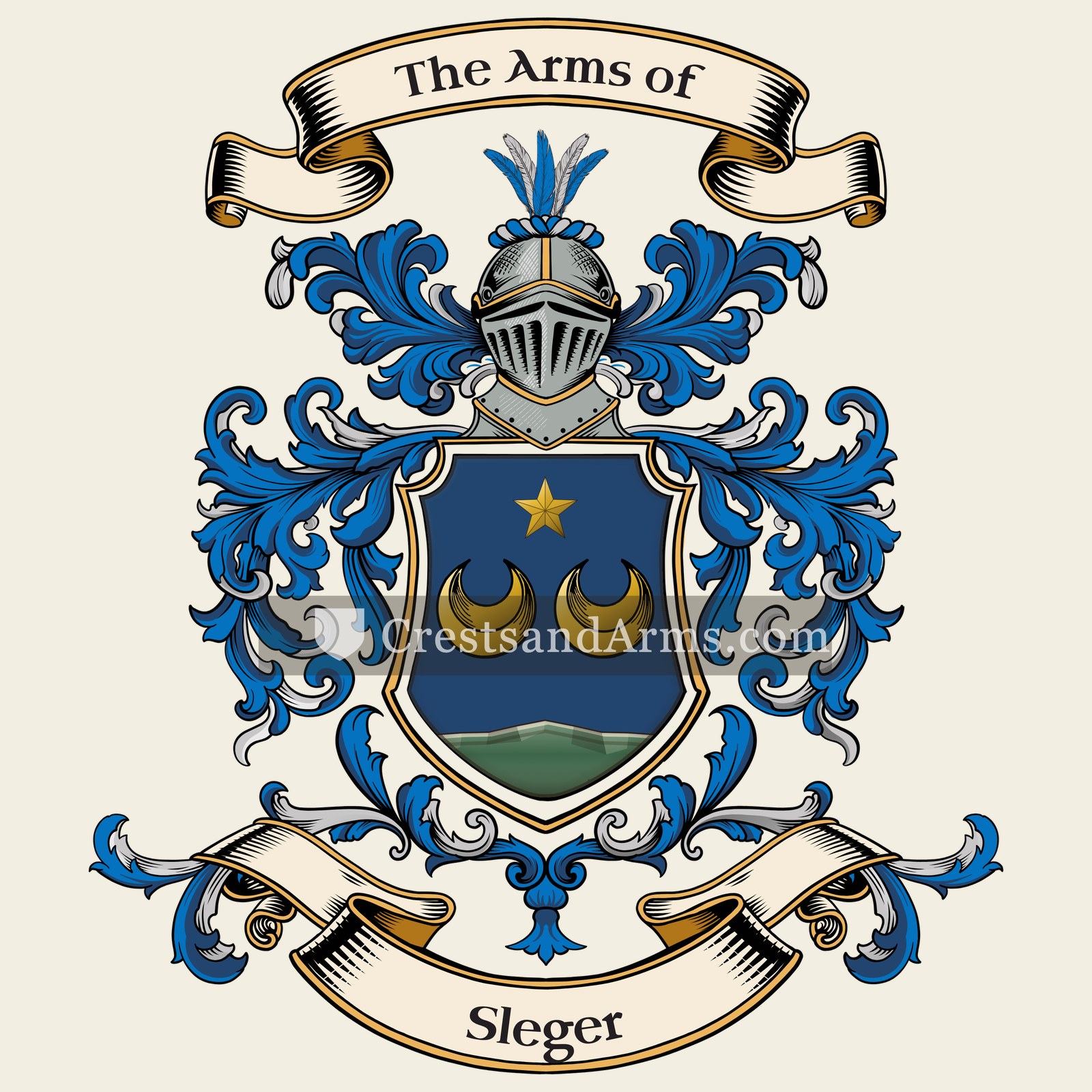 The Sleger coat of arms, drawn from the recorded blazon