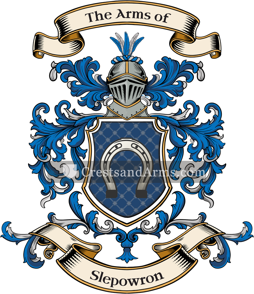 The Slepowron coat of arms, drawn from the recorded blazon