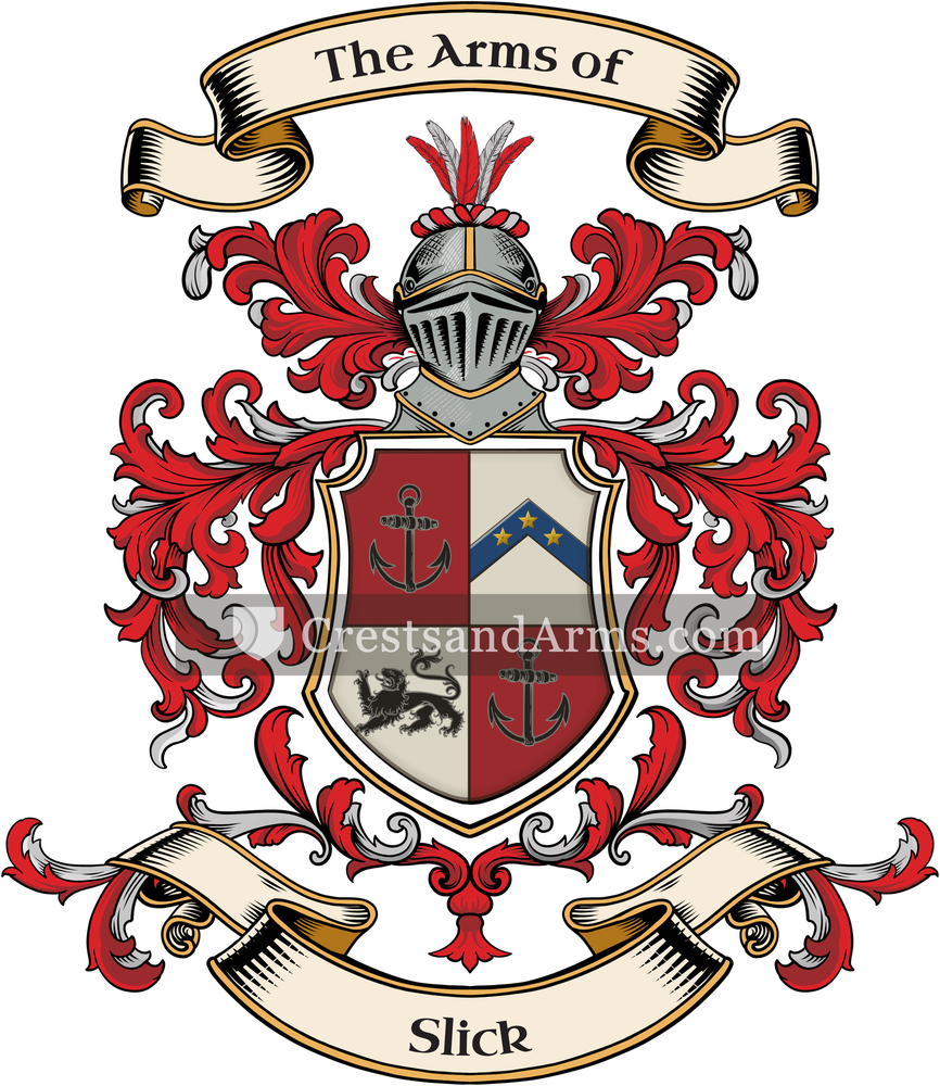 The Slick coat of arms, drawn from the recorded blazon