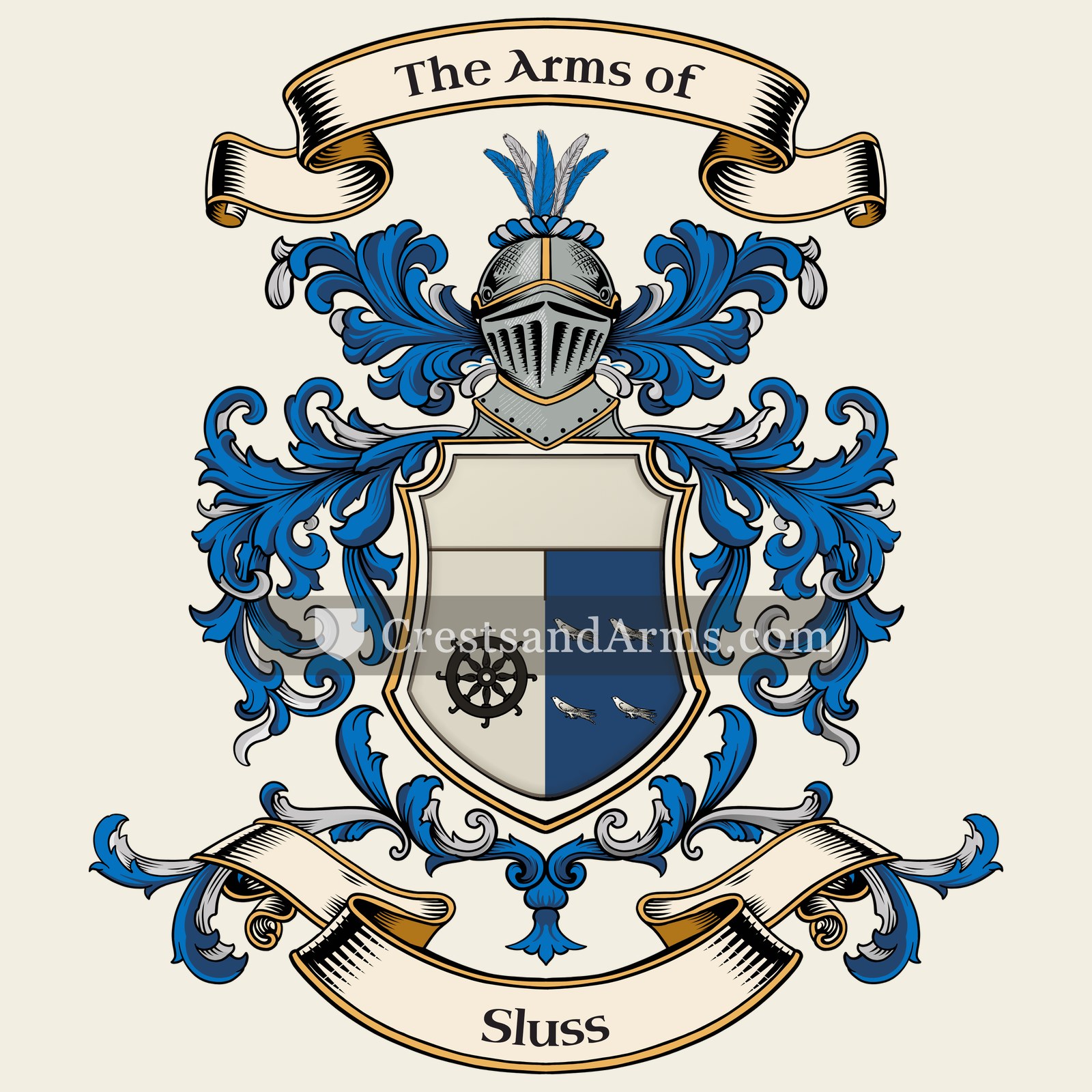 The Sluss coat of arms, drawn from the recorded blazon