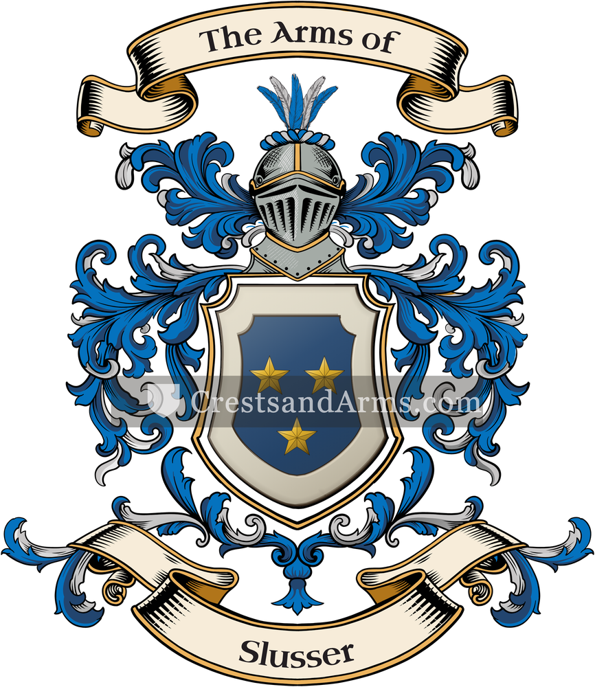 The Slusser coat of arms, drawn from the recorded blazon