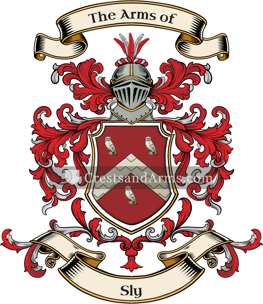 The Sly coat of arms, drawn from the recorded blazon