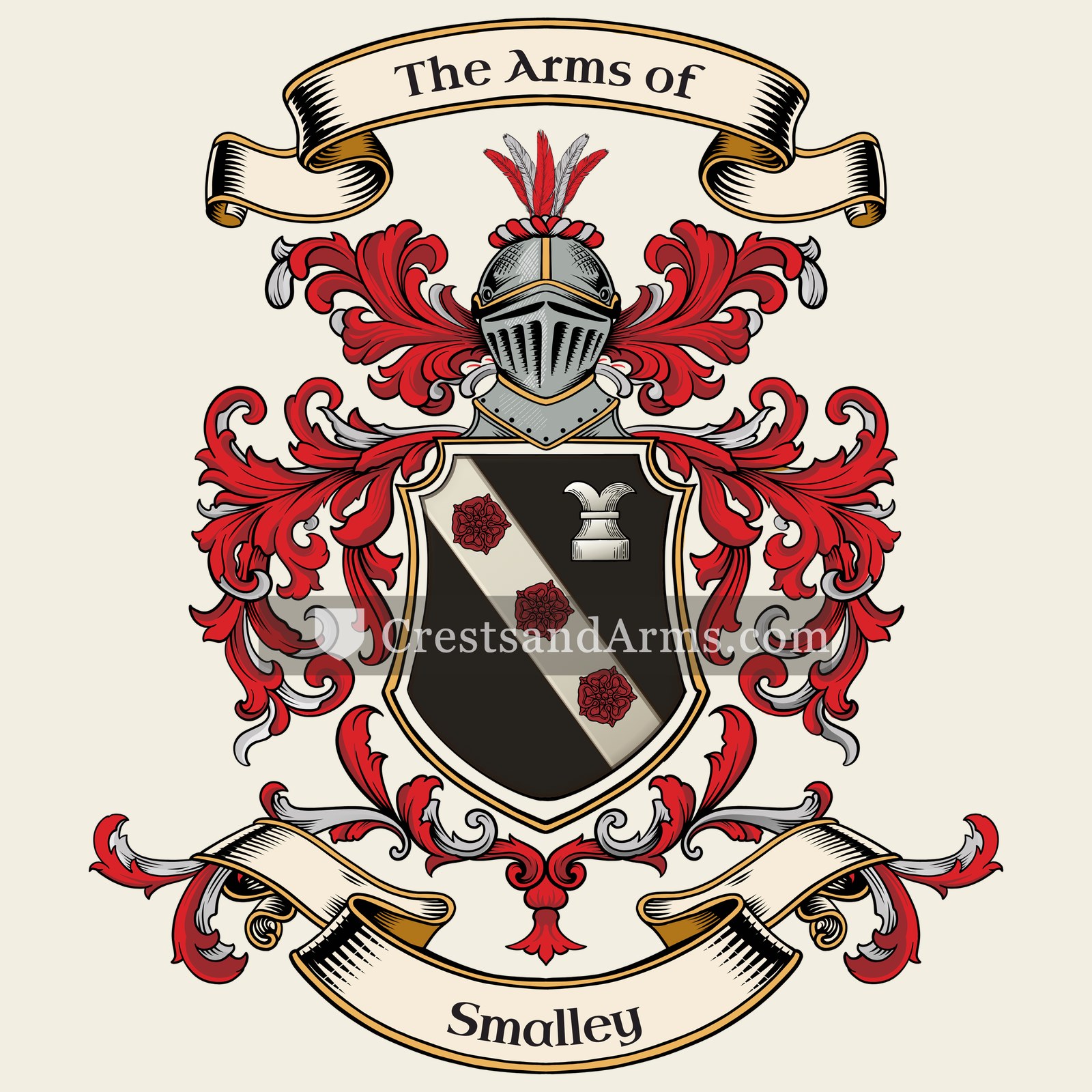 The Smalley coat of arms, drawn from the recorded blazon