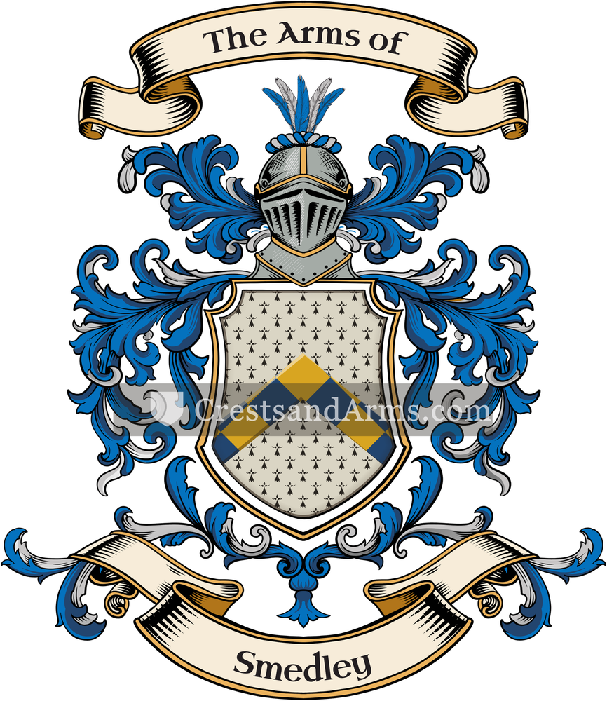 The Smedley coat of arms, drawn from the recorded blazon