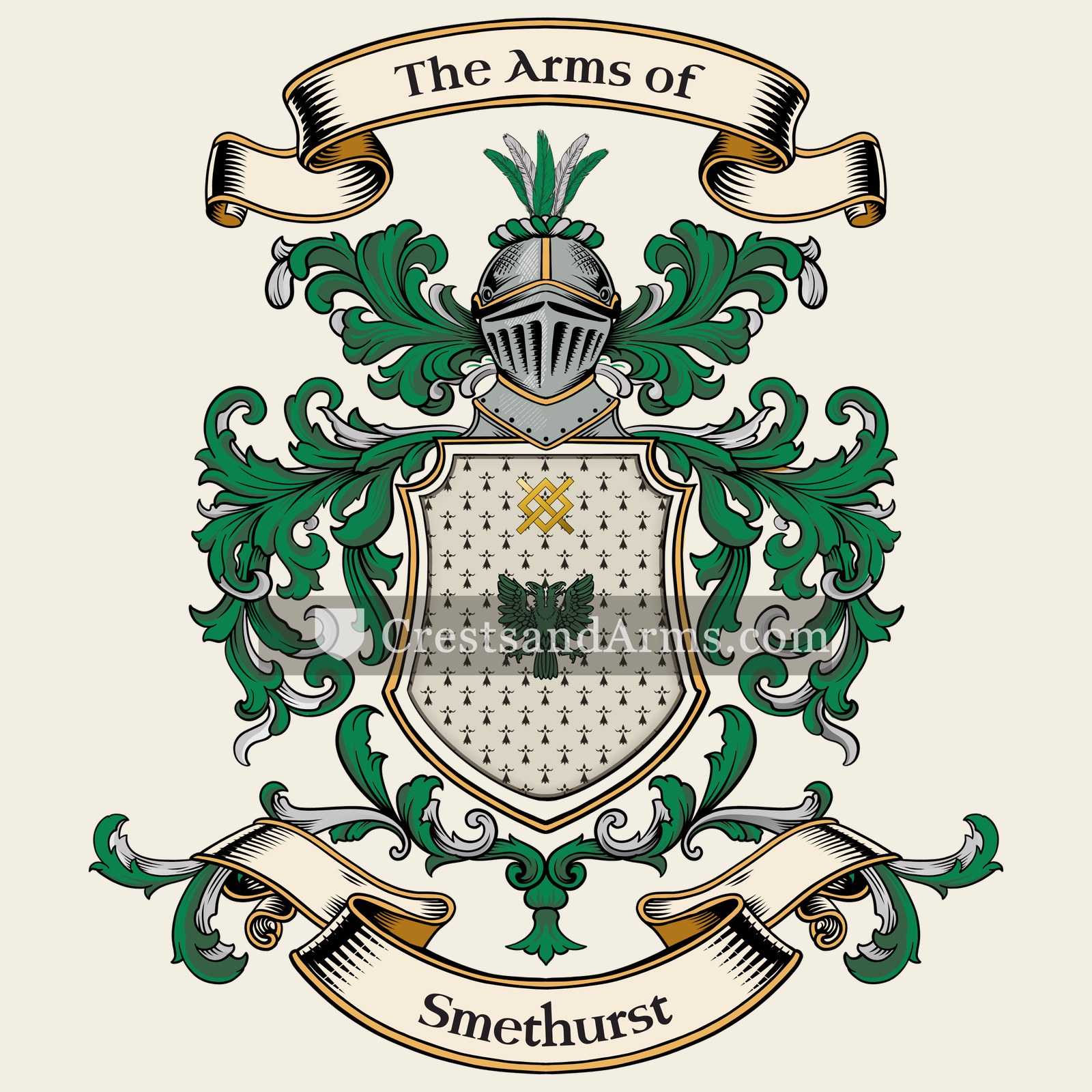 The Smethurst coat of arms, drawn from the recorded blazon