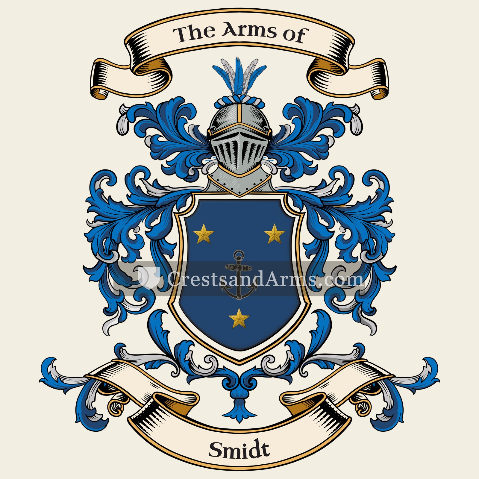 The Smidt coat of arms, drawn from the recorded blazon