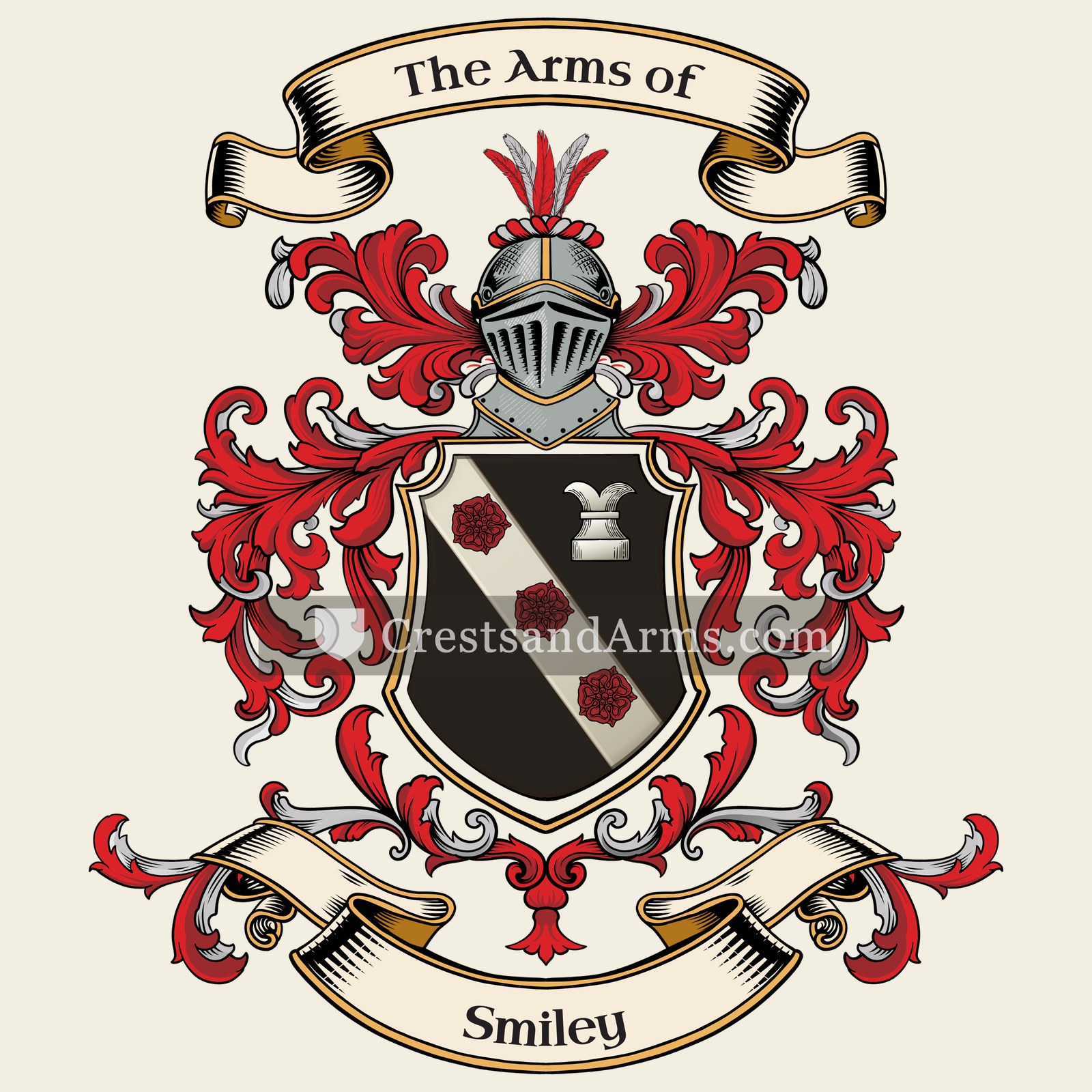 The Smiley coat of arms, drawn from the recorded blazon