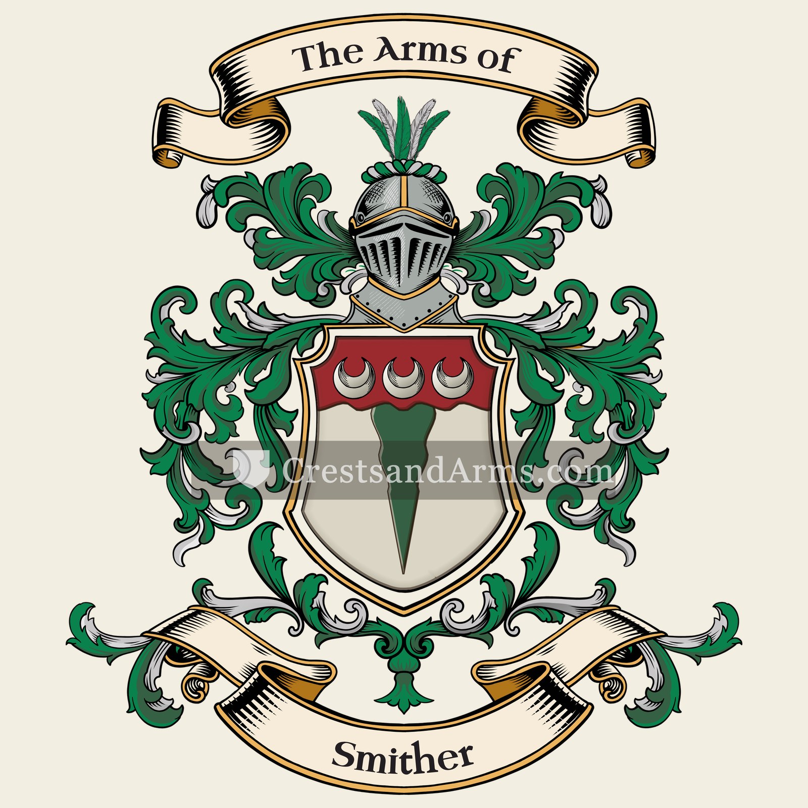 The Smither coat of arms, drawn from the recorded blazon