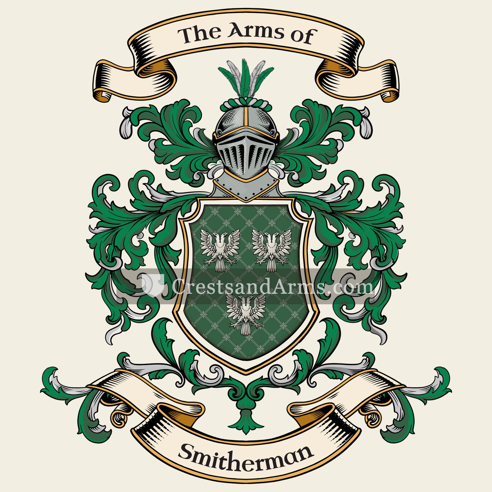 The Smitherman coat of arms, drawn from the recorded blazon