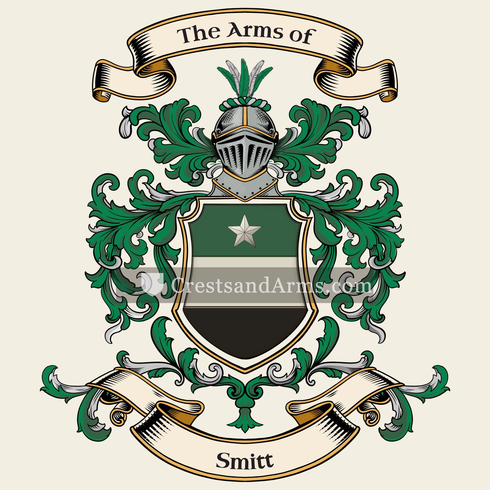 The Smitt coat of arms, drawn from the recorded blazon