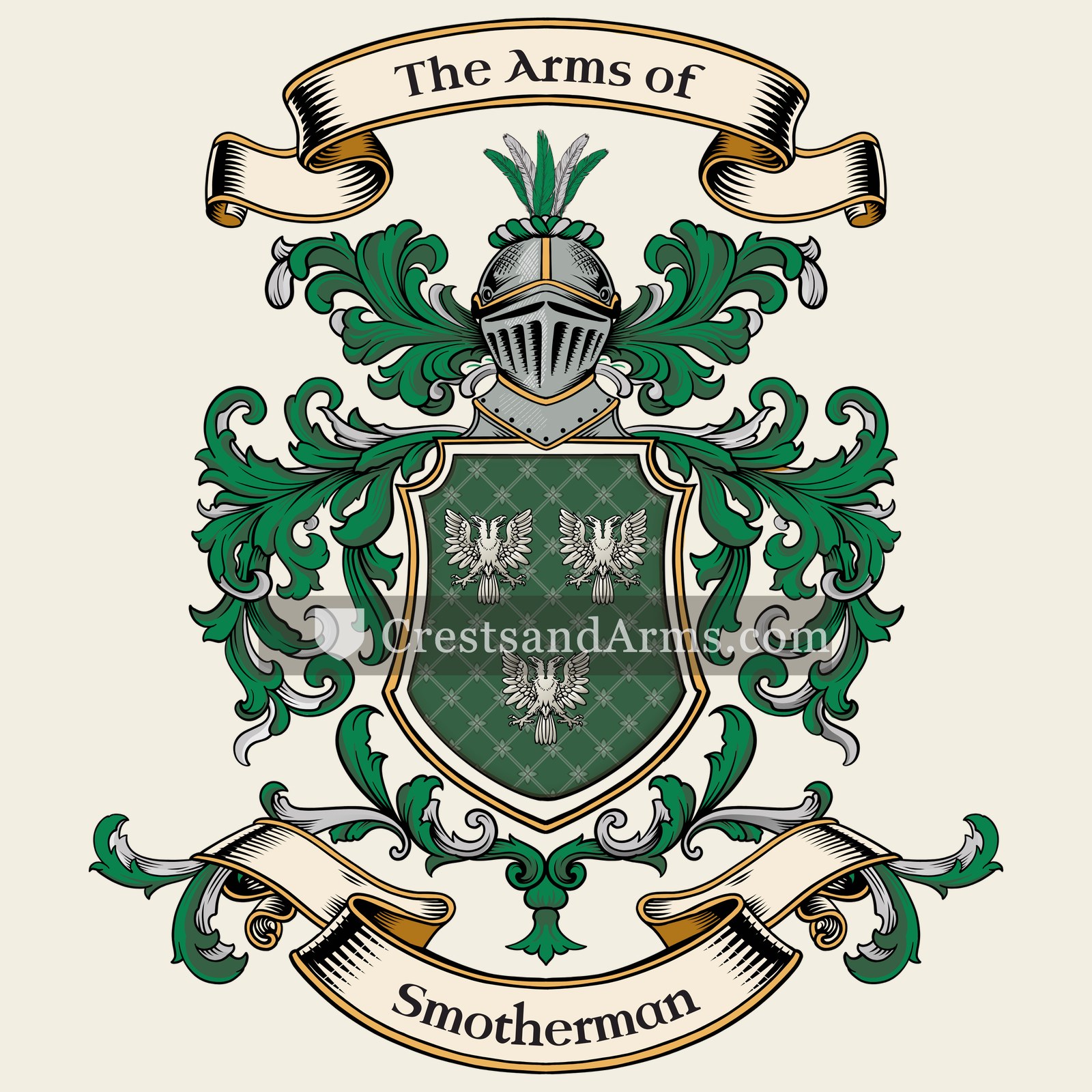 The Smotherman coat of arms, drawn from the recorded blazon