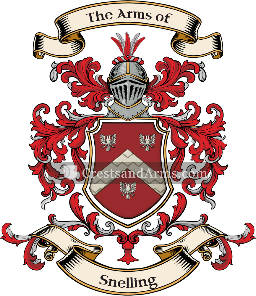 The Snelling coat of arms, drawn from the recorded blazon