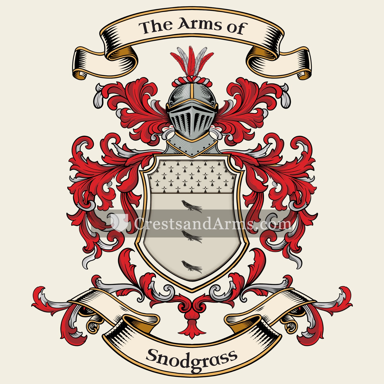 The Snodgrass coat of arms, drawn from the recorded blazon