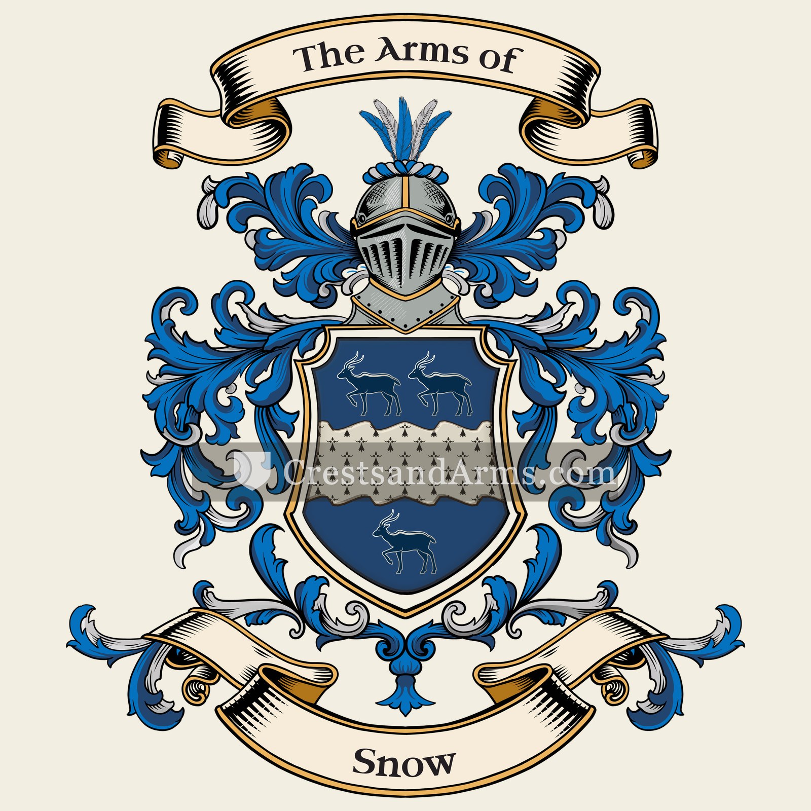 The Snow coat of arms, drawn from the recorded blazon
