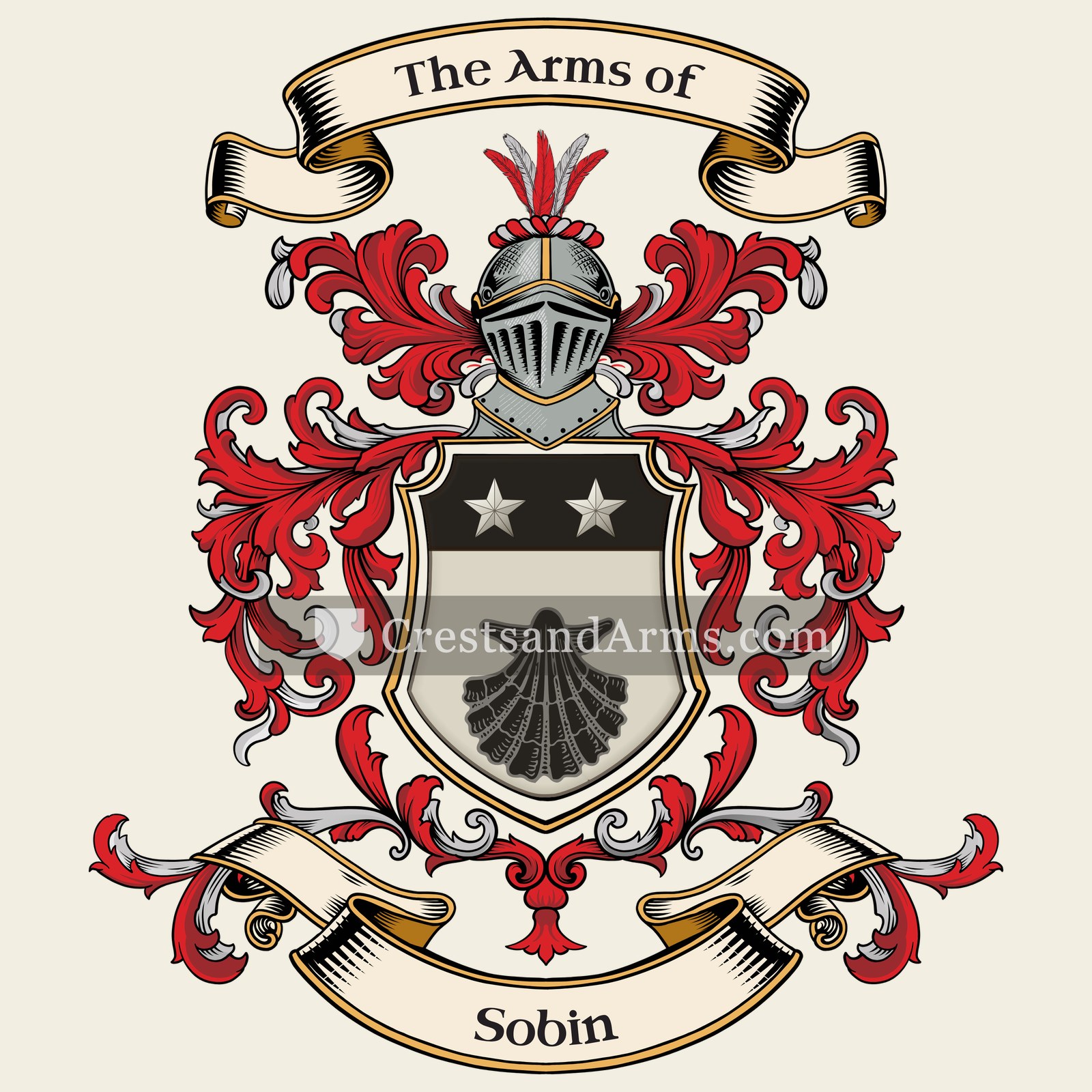 The Sobin coat of arms, drawn from the recorded blazon