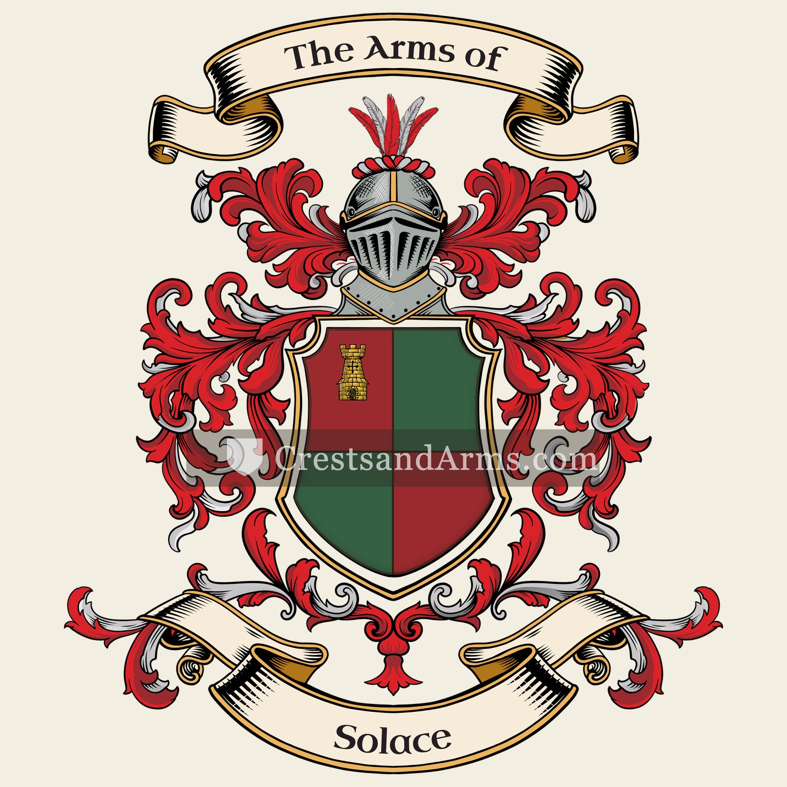 The Solace coat of arms, drawn from the recorded blazon