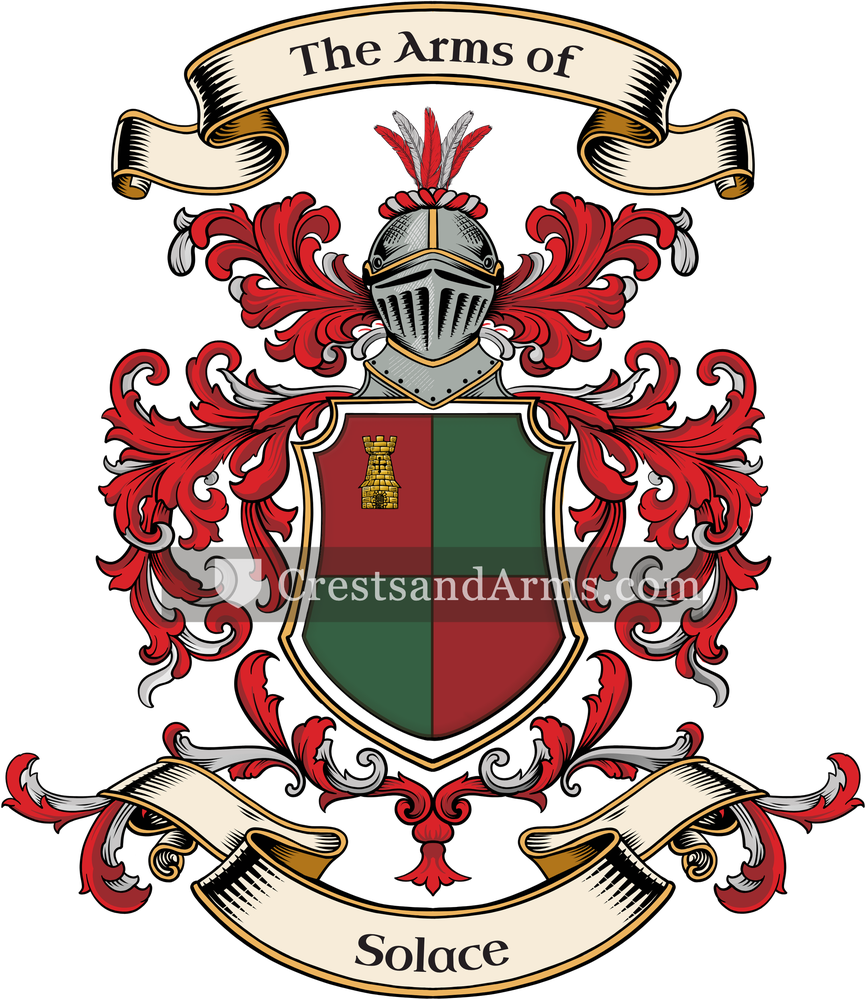 The Solace coat of arms, drawn from the recorded blazon