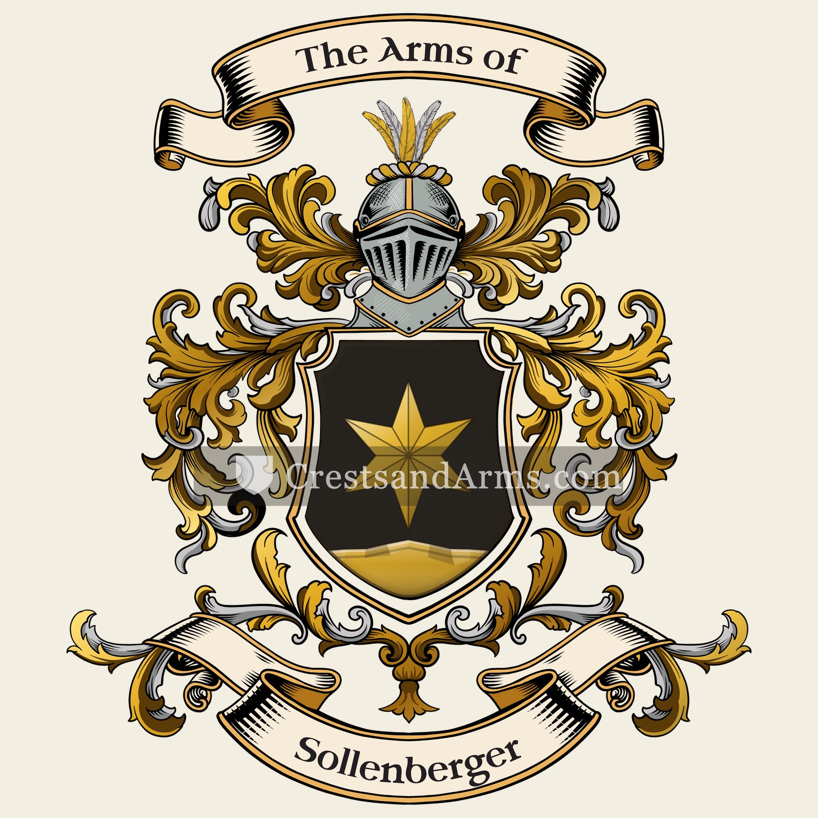 The Sollenberger coat of arms, drawn from the recorded blazon