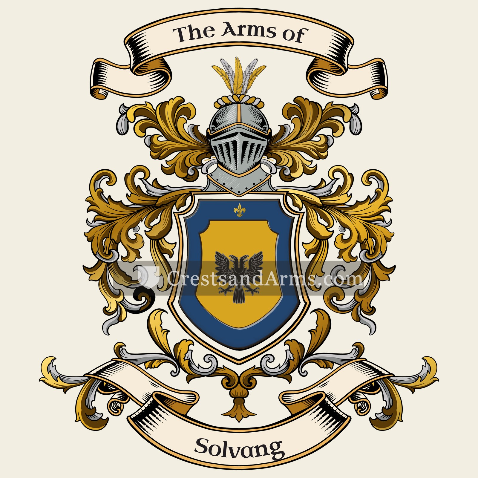 The Solvang coat of arms, drawn from the recorded blazon