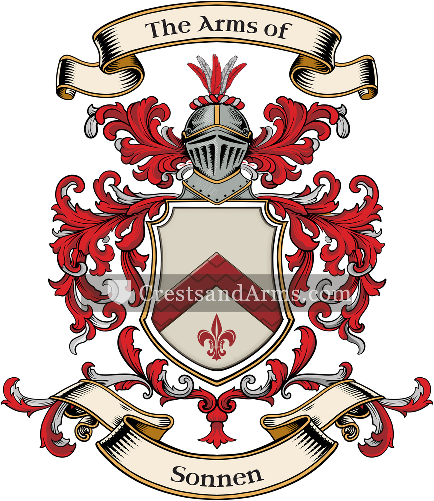 The Sonnen coat of arms, drawn from the recorded blazon