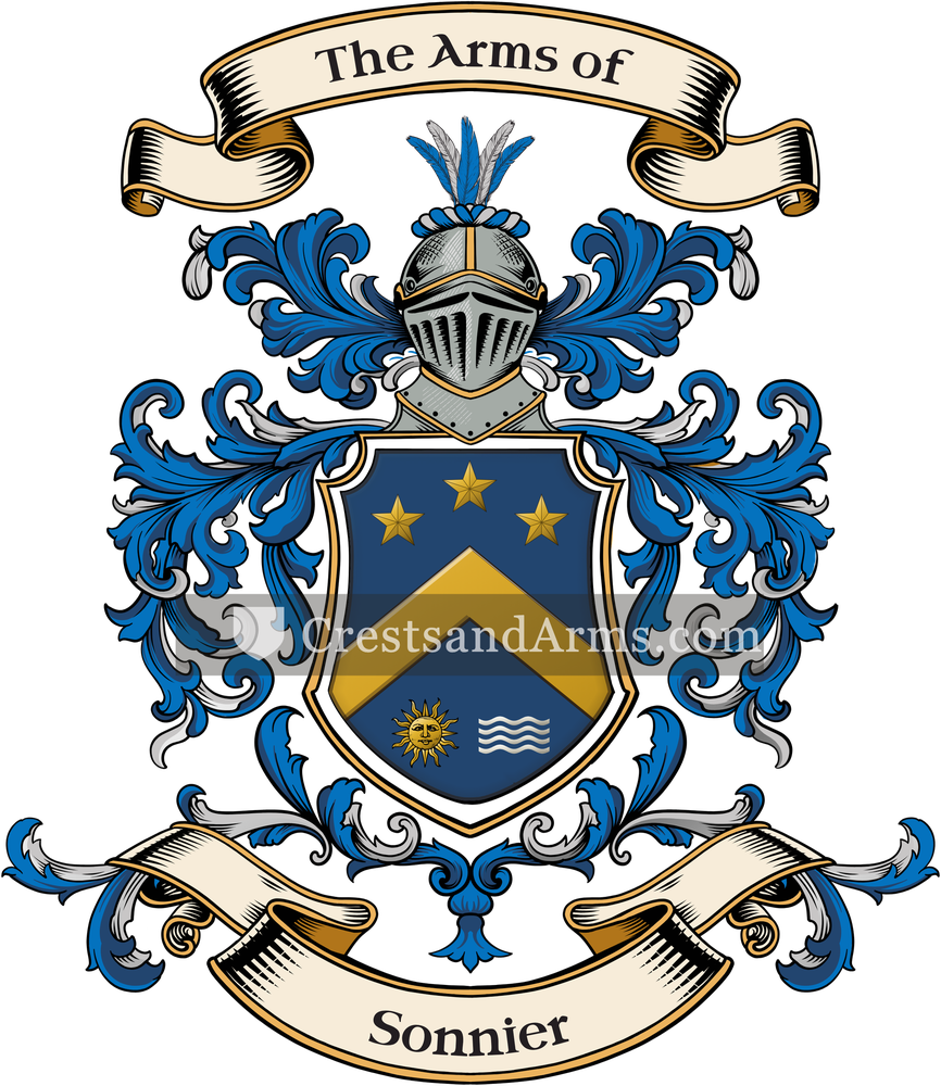 The Sonnier coat of arms, drawn from the recorded blazon