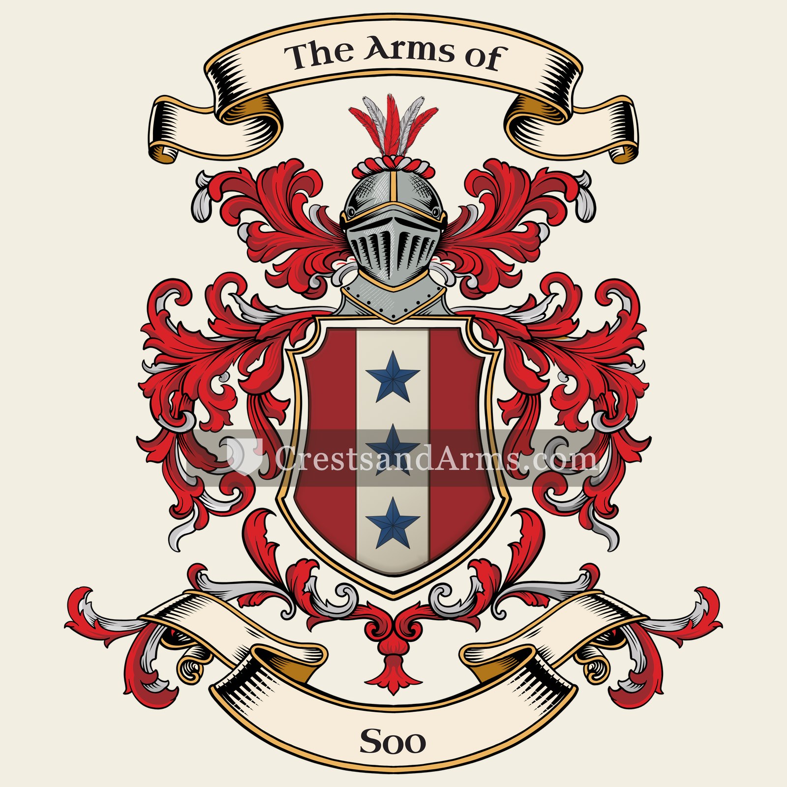 The Soo coat of arms, drawn from the recorded blazon