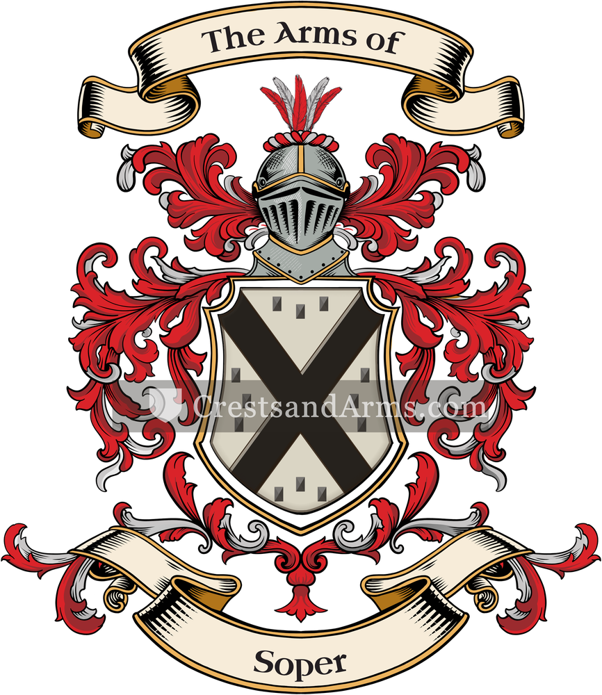 The Soper coat of arms, drawn from the recorded blazon