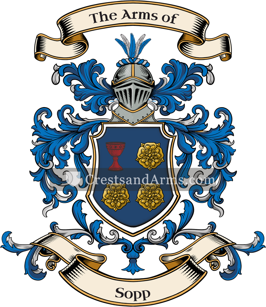 The Sopp coat of arms, drawn from the recorded blazon