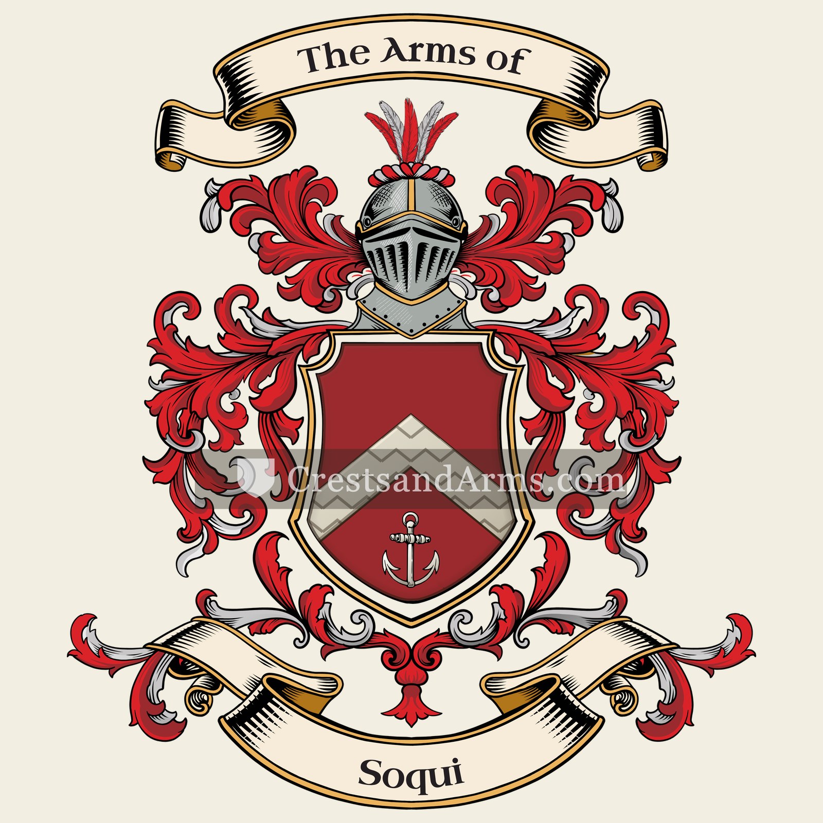The Soqui coat of arms, drawn from the recorded blazon