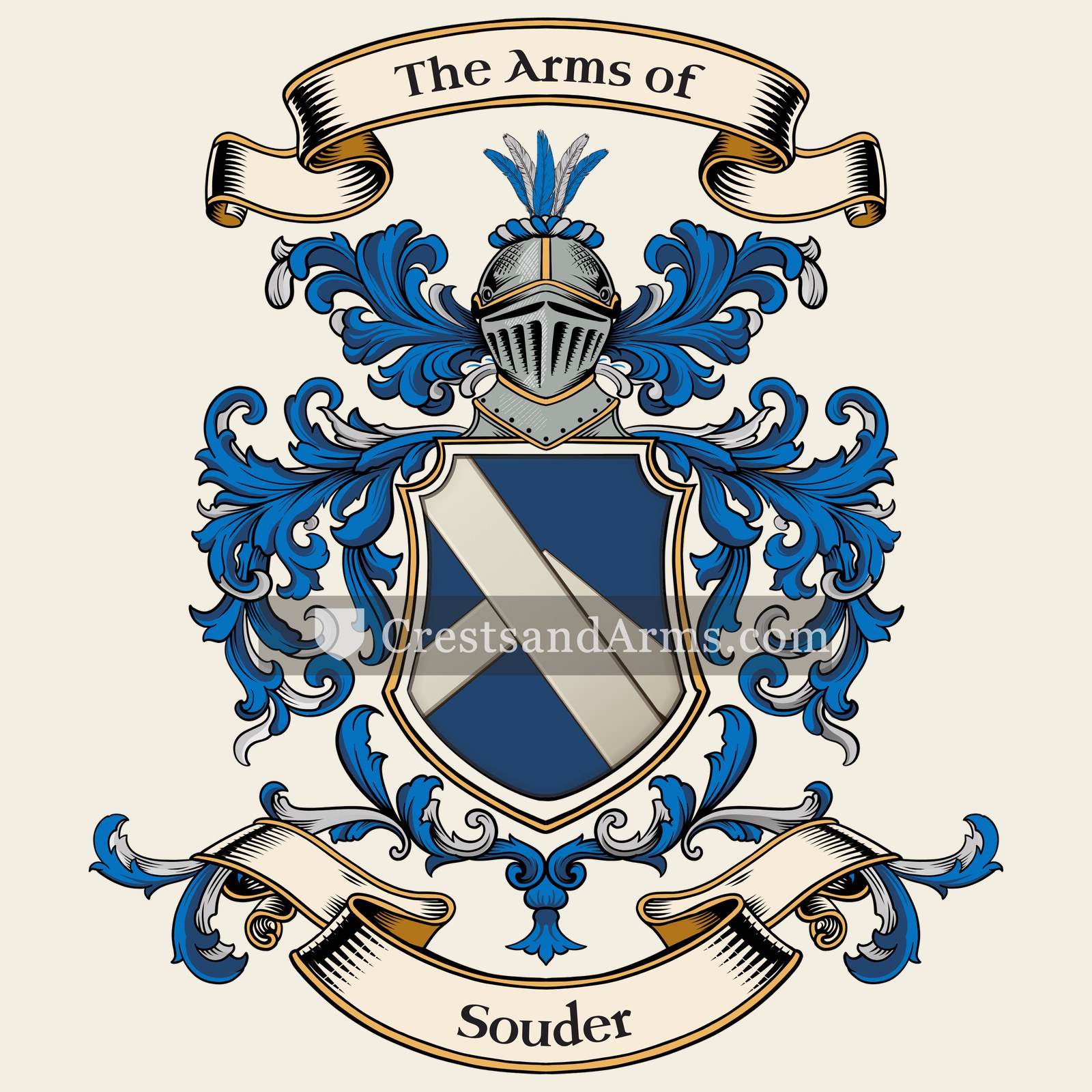 The Souder coat of arms, drawn from the recorded blazon