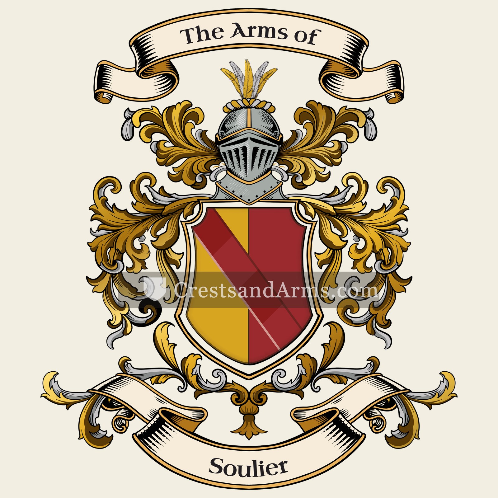 The Soulier coat of arms, drawn from the recorded blazon