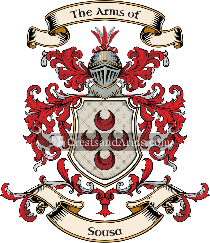 The Sousa coat of arms, drawn from the recorded blazon