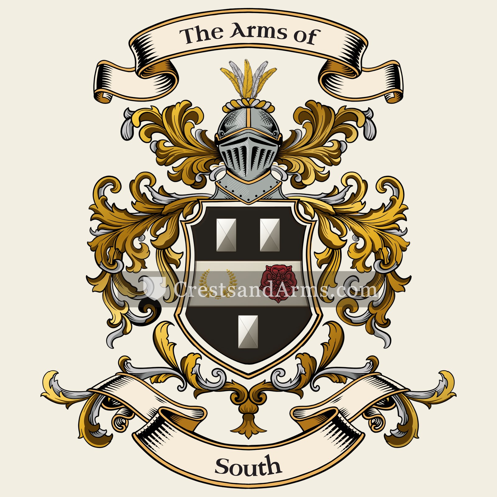 The South coat of arms, drawn from the recorded blazon