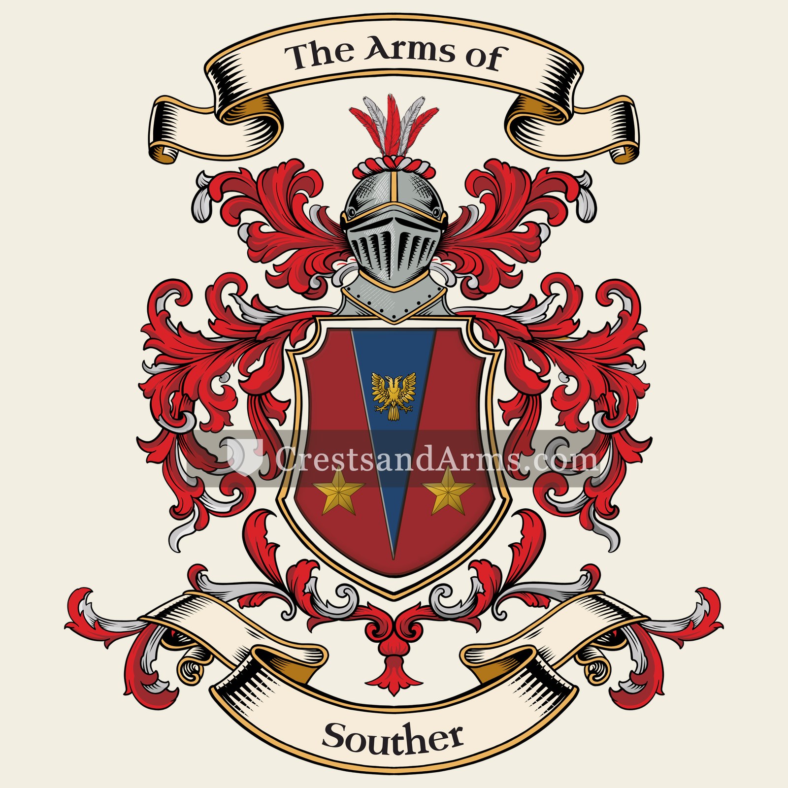 The Souther coat of arms, drawn from the recorded blazon